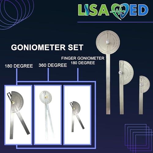 Image of Goniometer Degree Protector Angle Finder Arm Rule professional Measurement Scale | Stainless Steel Metal Set of 3 (Small, Medium, Large)