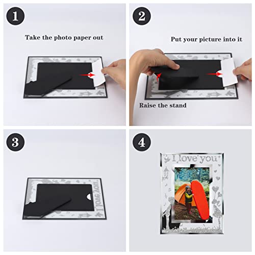 Hoikwo I Love You 4X6 Picture Frames Valentine's Day Gifts Set Of 2, 4 By 6 Silver Glass Bling Photo Frames For Valentine's Day Or Wedding Day, Friendship Anniversary , Boyfriend Girlfriend Gifts, Mother's Day Gift #TOP4