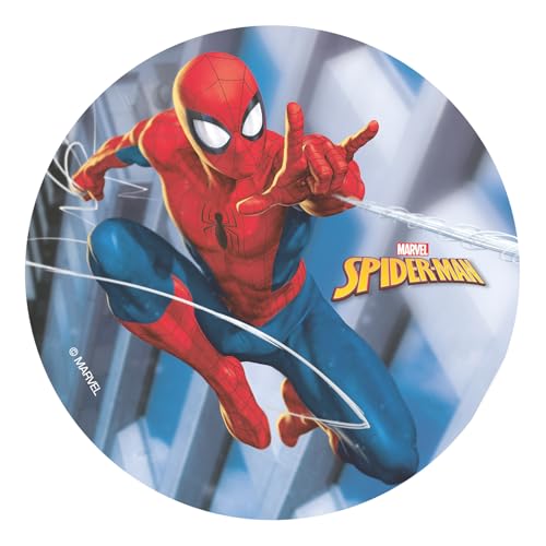 Dekora, Spiderman Disque Azyme, Décoration Comestible pour Gâteau d'Anniversaire, Marvel Rond Cake Topper 20 CM