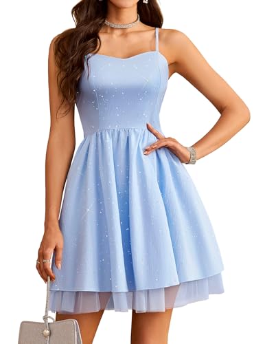 Short Sparkly Wedding Guest Dress Fancy Dress for Women Homecoming Blue XL