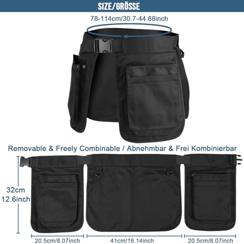 MUCHER Trainingsschürze Hundesport Kellnertasche Arbeitstasche Hippie-Gürteltasche Multifunktions-Hüfttasche aus Stoff Schweißfest Seitliche Gürteltasche für Damen Herren Wandern Trekking (Schwarz)