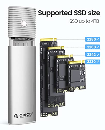 ORICO M.2 NVMe SATA SSD Enclosure Adapter Tool-Free, USB C 3.2 Gen 2 10Gbps NVMe, 5Gbps NGFF SATA PCIe M-Key(B+M Key) 2230/2242/2260/2280, Aluminum External M2 Reader Support UASP Trim-WH(G2A)