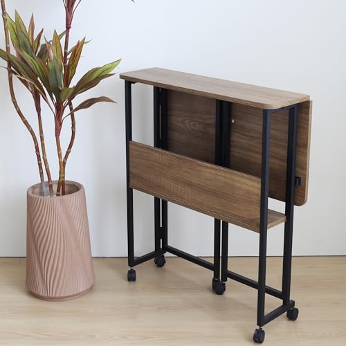 Windpost Mobile Foldable Desk w/Wheels and Feet Pads, Foldable Computer Desk, Folding Desk, Small Computer Desk for Small Spaces, Folding Table for Office Bedroom Living Room-Rustic Brown - Thumbnail 6