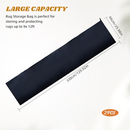 Letsinstyle 2 Stück 26 x 130 Zoll Jumbo Aufbewahrungsbeutel für Teppiche Großer Teppich Umzugstasche Oxford Stoff Gerollt Teppich Verpackung Tasche Teppich Aufbewahrungstasche mit Kordelzug