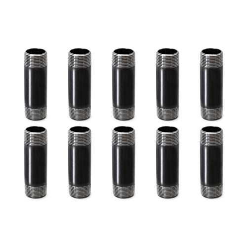 Home TZH 10 Pack Heavy Duty Pre-Cut Steel Pipe, 1"x4", Grey Threaded Metal Pipe Nipple for Industrial Vintage Style DIY Project/Furniture/Shelving Decoration by Home TZH - Used condition - CA$19.87