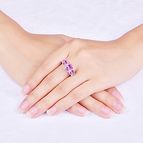 Psiroy 925 Sterling Silver Created Pink Topaz Filled 5 Stone Engagement Ring Band Size 8 #TOP1