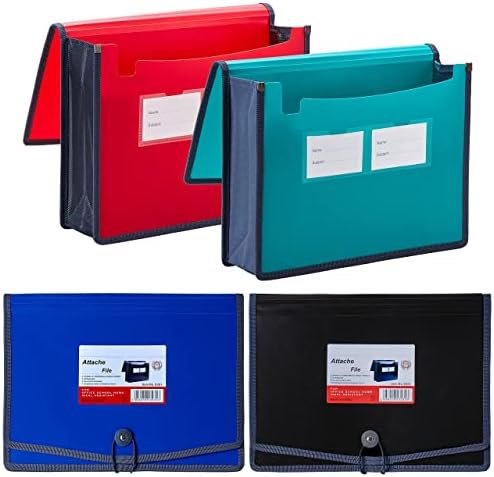 FANWU 4 Pack Plastic Expanding File Wallet Document Organizer with Elastic Cord & Button Closure, Letter Size, 3.5" Expansion, Poly A4 Expandable File Folder for School Office Home Organization
