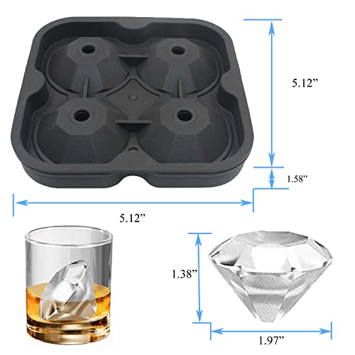 Ice Cube Mold, Silicone 3D Skull Ice Cube Mold And Diamond Ice Cube Tray Maker With Funnel For Drinks, Whiskey, Cocktails, Beverage, Beer, Juice, Bpa Free, Easily Release – 2 Sets #TOP2