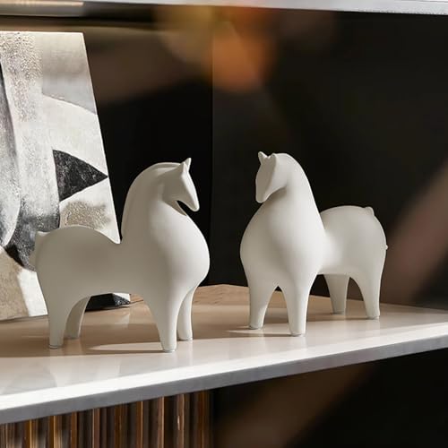 DFTDFYXY Modern Minimalist White Ceramic Horse Figurine, 2026 Abstract Art
