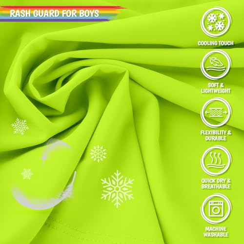 Boys Rash Guard Short Sleeve UPF 50+ Sun Protection Swim Shirt Rashguard Fishing Surf Quick Dry Cool Beach Clothes for Toddler Youth Kids Light Green Size 10-12 - Thumbnail 4