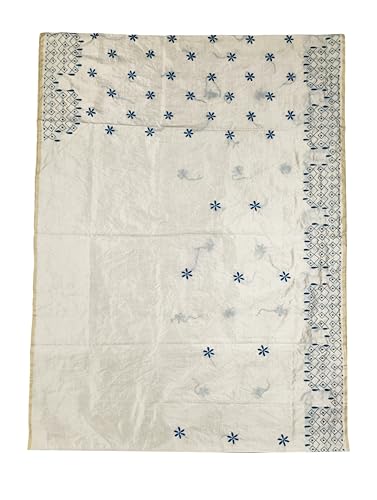 Image of SHRISTI CLOTHINGS Women's Hand Embroidered Cotton Silk Kantha Stitch Saree with Blouse Piece (SB4200924 OFFWHITED93)