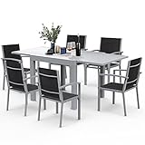 Homall Juego de muebles de jardín para 4 - 6 personas 6 sillas apilables con mesa muebles de jardín de aluminio resistente a la intemperie, Mesa Extensible + 6 Sillas de Jardín - Gris Claro (GMS01)