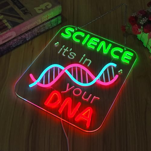 Image of DNA Science Neon Sign Wall Decor 16 inchx12 inch Dimmable LED Light with Double Helix Model, Biology Teacher Gift for Classroom Lab Office Bedroom, Science Gifts for Students Teens Chemists & Science Lovers