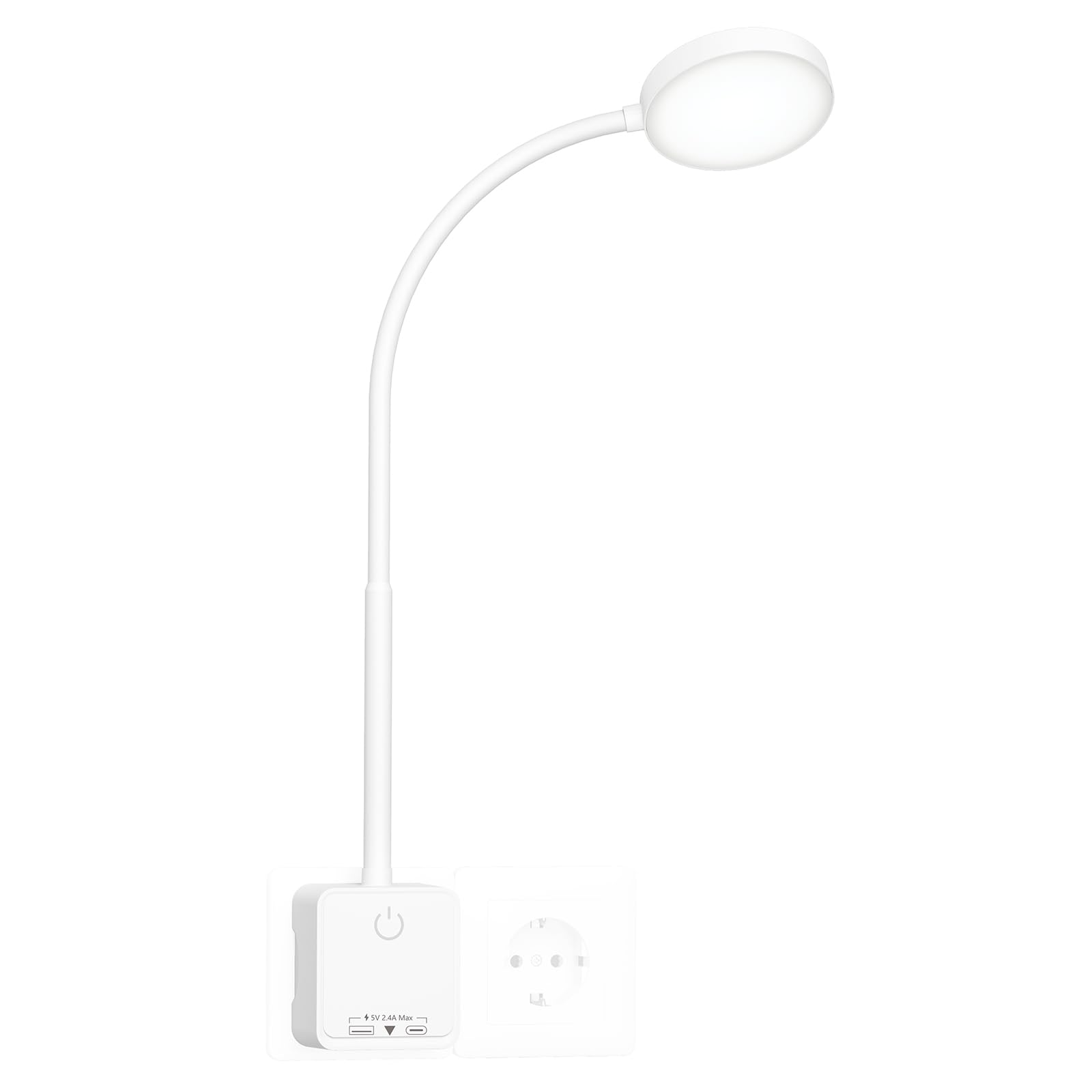 PRINCEWAY Lampara de Lectura Aplique Mesita de Noche Pared LED Interior con Enchufe, Interruptor Táctil Regulable, 3 Modos Color de Luz, Amplio Angulo Iluminación 110°, Puertos de Salida USB
