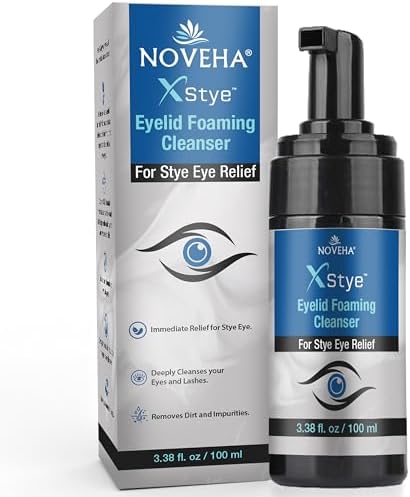 NOVEHA XStye Eyelid Foaming Cleanser - Fast Stye Eye Relief - Formula With Tea Tree Oil - Daily Eyelid and Eyelash Wash For Stye Eyes, Eyelash, & Skin Dryness (3.38 fl oz) - 100mL
