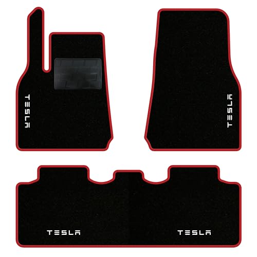QUEMAR Autofußmatten kompatibel mit Tesla Model Y ab 2020 auch Juniper/Set aus maßgeschneiderten Moquette- und Gummifußmatten (2 vordere und 1 hintere Matte)/Personalisierte Stickerei und Farben