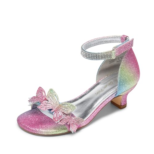 DREAM PAIRS Lace Up Low Heel Sandals for Girls Ankle Strap Dress Pump Strappy Gladiator Wedding Party Shoes for Little Kid/Big Kid 3 Little Kid Rainbow