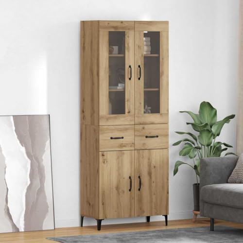 Mueble alto de roble Artisan 69,5x34x180 cm con cajón para salón y pasillo 3