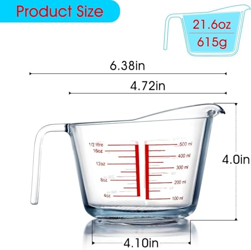 Image of Incrizma 500ml Glass Measuring Cup, Heighten Spout for Easy Pouring, Clear with Red Measurements | Measuring Cups for Baking and Cooking, Glass Measuring Cups Measuring Jugs for Kitchen