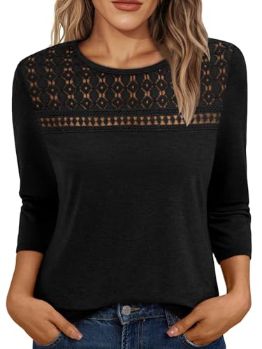 AUTOMET 3/4 Length Sleeve Womens Tops Lace Business Dressy Casual Blouses Spring Summer Fall Trendy Cute Work T Shirts