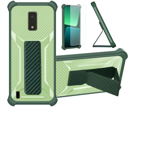 Aroepurt Hülle Für Blu View 4 B135DL Hülle Hülle Handyhülle Schutzhülle Cover [mit gehärtetem Glas-Screen-Protector] Hybrid [Folding Support Magnetic] [Frosted Anti-Fingerprint] Grün