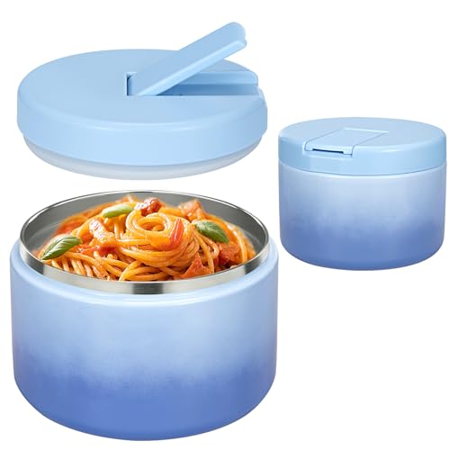 12oz Insulated Vacuum Food Jar with Buckle Lid Wide Mouth Soup Thermo for Hot Food Kids Leakproof Stainless Steel Lunch Container (Gradient Blue, 12OZ)