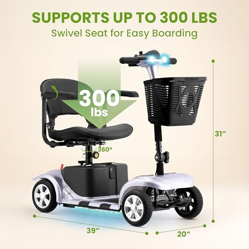 Image of Mobility Scooter for Seniors, Mobility Scooters for Adults, Powered Mobility Scooters, Foldable Motorized Electric Scooter for Adult, Lightweight Folding Electric Wheelchair, Load 300Lbs (R100 Sliver)