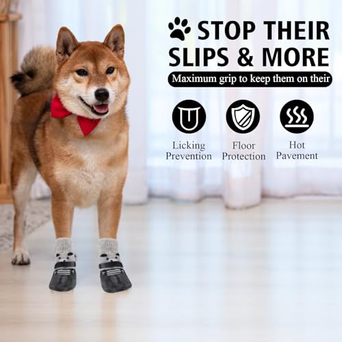 Hundeschuhe 2 Paar Hundeschuhe Pfotenschutz Outdoor Schwarzbär Hundesocken Anti Rutsch mit Verstellbarem Klettverschluss Gegen Pfotenlecken,für den Innen-und Außenbereich Geeignet(L)
