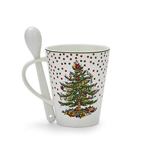 Spode Christmas Tree Collection Polka Dot Mug And Spoon Set, 14-Ounce, Made Of Porcelain, Mugs For Coffee, Milk, Tea, And Hot Cocoa, Dishwasher And Microwave Safe #TOP2