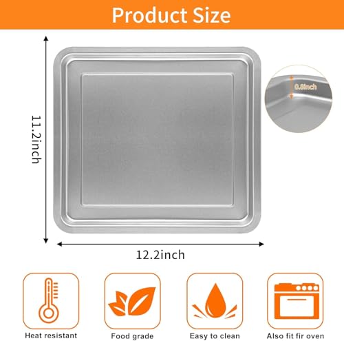Image of ZuKaYeHome Air Fryer Replacement Parts for Emeril Lagasse 26 QT Extra Large Air Fryer, 12.2''x11.2'' Stainless Steel Air Fryer Tray Grill Pan Accessories Grill Plate Crisper Plate Rack