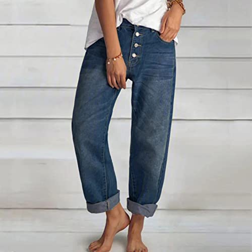 Fzlot Denim Jeggings Denim Trousers High Rise Wide Leg Jeans Palazzo Loose Fitting Bootcut Jeans With Pockets For Summer Ladies Blues Medium #TOP6