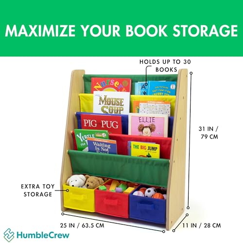 Image of Humble Crew Children's Bookcase Storage Rack with 4 Tiers, Children's Bookrack, Bookshelf, Primary