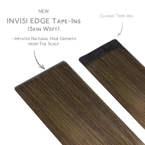 Image of WENNALIFE Invisi Edge & Classic Tape in Hair Extensions Human Hair | 20 Inch 50g 20pcs (Invisi Edge & Classic) Ombre Walnut Brown to Ash Brown and Bleach Blonde Invisi Remy Hair Na