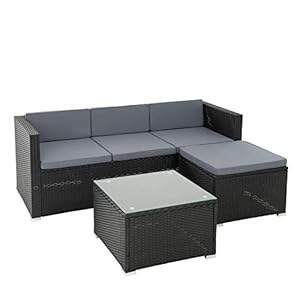 Estexo Rotan lounge zitgroep, polyrotan tuinmeubelset, 3-zitsbank, zithoek, eethoek, tuinset, balkonset (beige-bruin)