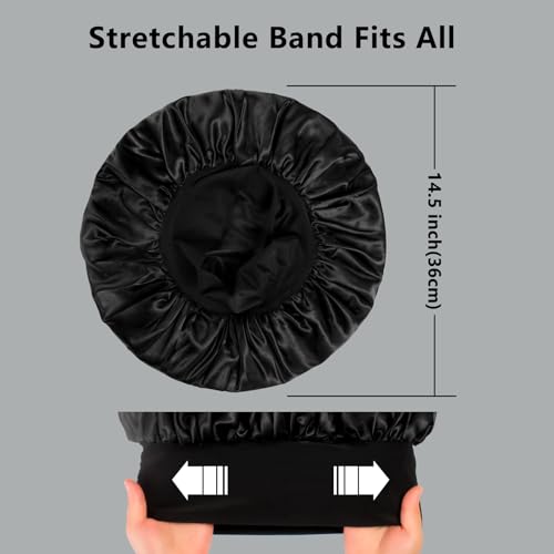 Image of 2pcs Bonnets for Men, Double Layer Hair Bonnet Satin Bonnet for Women Curly Hair Braids