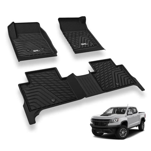 3W Floor Mats Fit for 2015-2022 Chevrolet Colorado Crew Cab/GMC Canyon Crew Cab, Full TPE All Weather Chevy Colorado Car Mats 1st & 2nd Row Custom Fit Accessories for Chevy/GMC, Black