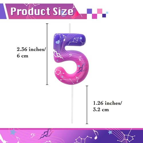 Image of Pink Purple Number 5 Birthday Candles, Cartoon Themed Cupcake Toppers for Boys Girls Cake Decorations, Cake Toppers, Birthday Decorations Party Supplies, Number Candles for Party Decor