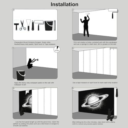 Papier Peint Panoramique Saturne Spatiale Noir pour Moderniser un Mur Terne - 7