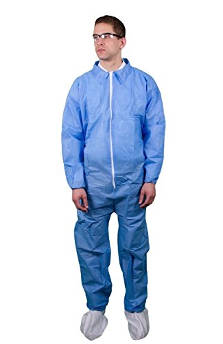 KeystoneCVLSMSREG-E-LRG-BLUE SMS Coverall, Elastic Wrists and Ankles, Zipper Front, Single Collar, Small, Blue (Pack of 25)