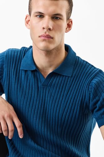 Image of SNITCH Men's T-Shirt | Slim Fit Ribbed Knit Polo Collar | 100% Cotton, Breathable Fabric & Soft Texture, Casual Wear & Street Wear