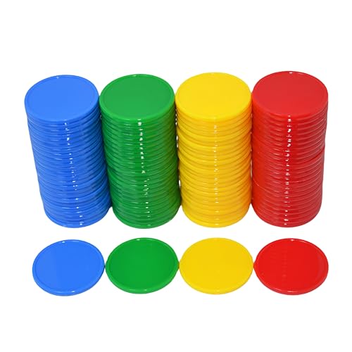 SmartDealsPro Juego de 100 fichas de aprendizaje de plástico opaco de 1 pulgada con caja de almacenamiento (4 colores: rojo, amarillo, azul, verde)