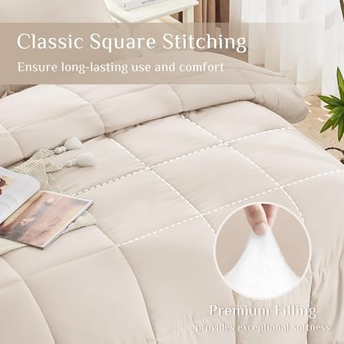 JOLLYVOGUE Twin Comforter Set, Ultra-Soft Bed in a Bag Twin Size 5 Pieces, Oeko-TEX Certified Bedding Set with Down Alternative Comforter, Sheets, Pillowcases & Shams, Beige by JOLLYVOGUE - Used condition - Image 3