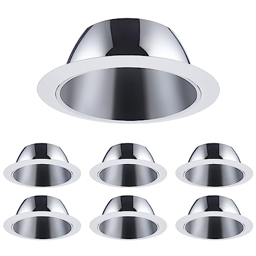 TORCHSTAR 6 Inch Brighter Classic Recessed Can Light Trim, Step Baffle with Detachable Ring, Full Metal, for 6 Inch Recessed Can, Fit Halo/Juno Remodel Recessed Housing, White, Pack of 6