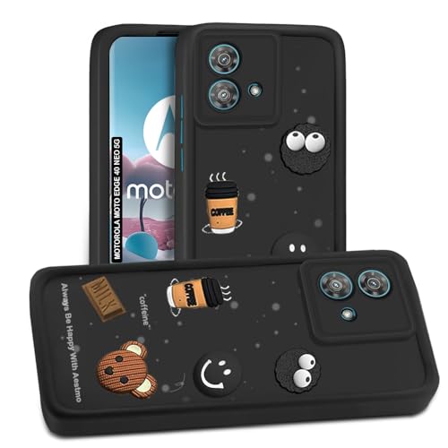 Image of AESTMO Back Case Cover for Moto Edge 40 Neo 5G Cover | Cute Fun Cartoon 3D Ball | Coffee Silicone Case | Full Body Protection | Camera Protection Back Cover for Moto Edge 40 Neo 5G (Black)