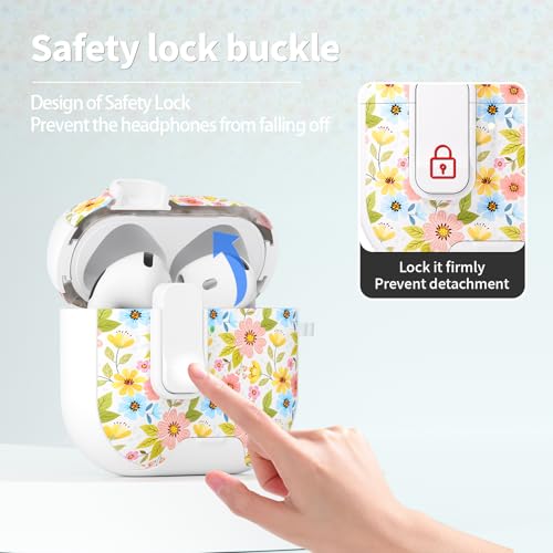 Image of for AirPods 4 Case with Safty Lock & Phone Stand,Cute Floral Pattern Style | PC & TPU Dual Layer Protective Cover with Keychain & Cleaner Pen for Apple AirPod 4th Generation 2024 Women (Dahlia)