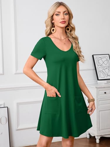 Image of Heymoments Summer Dresses for Women Short Sleeve V Neck Swing Sundress Casual A-Line Flowy Dress with Pockets S-2XL