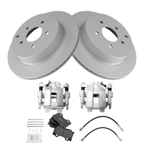 Image of TRQ Rear Brake Pad & Rotor Kit Ceramic Premium G-Coated Compatible with 2018 INFINITI Q50 2016-2018 Q70L