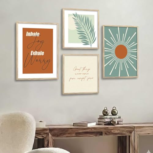 Image of Kalit Kala Decor Paintings for wall decoration with frame | Leaf Nature Paintings for living room, bedroom | Set of 4 (Art 5, Big (13x17 or 13x13))