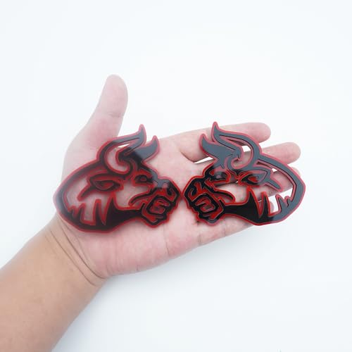 Image of 2Pc Angry Bull Badge 3D Emblem Custom Sticker Nameplate Replacement for Universal Car Body Motorcycle SUV Door Window Decoration (Redline)