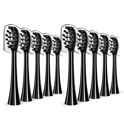Replacement Toothbrush Heads Compatible with Gleem Electric Toothbrush W Shape Design Planted with Nylon Bristle Black 10 Pack (Black)